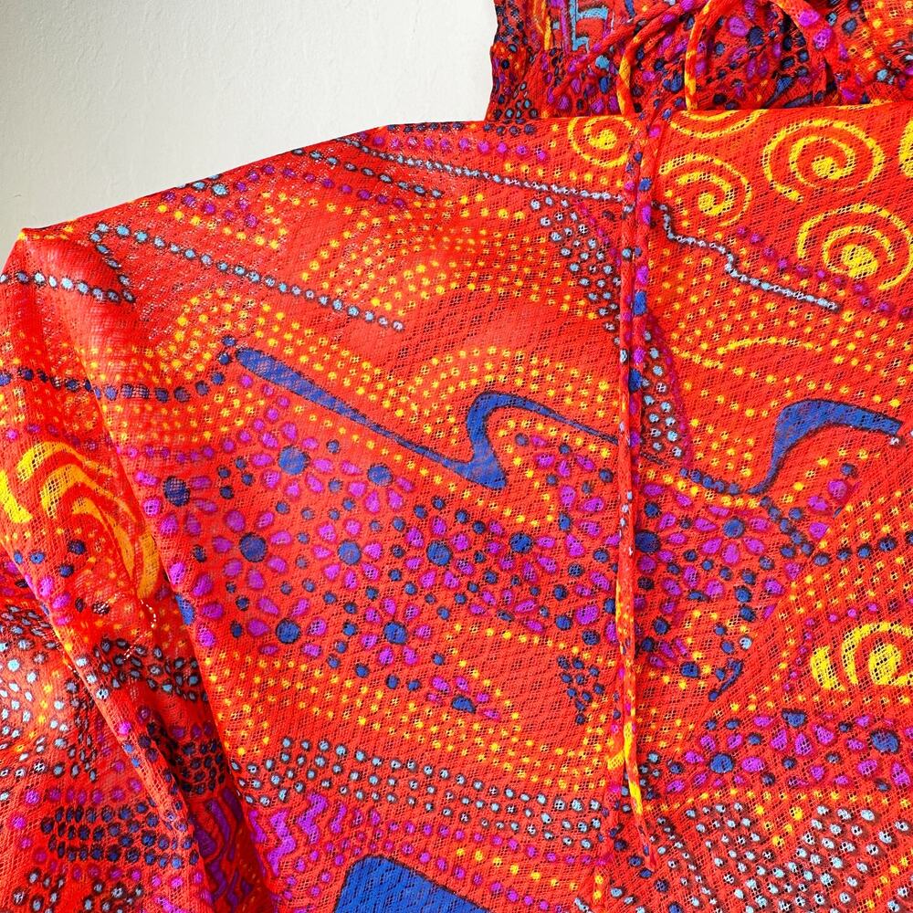 Vintage Olga Nylon Sheer Psychedelic Mesh Maxi Nightgown Dress Swim Cover Up - Picture 5 of 14